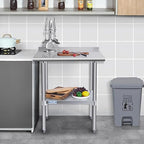 Hally Stainless Steel Table for Prep & Work 14 x 24 Inches, NSF Commercial Heavy Duty Table with Undershelf and Backsplash for Restaurant, Home and Hotel