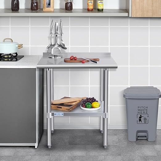 Hally Stainless Steel Table for Prep & Work 18 x 24 Inches, NSF Commercial Heavy Duty Table with Undershelf and Backsplash for Restaurant, Home and Hotel