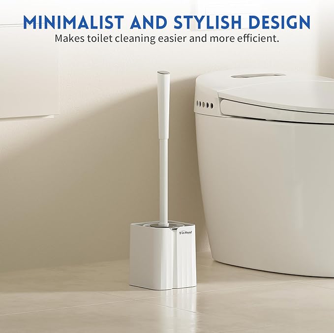 Toilet Brush and Holder Set, Silicone Toilet Bowl Brush, Bathroom Accessories, Durable Toilet Scrubber Bristles, Compact Size for RV, Wall Mountable, Drip-Proof, Deep Cleaning. (White)