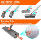 Floor Scrub Brush with Long Handle, BITOPE 3 in 1 Stiff Bristles Deck Brush 360° Rotating Floor Scrubber with Squeegee, Tweezer for Clean Patio, Deck, Tile, Concrete, Balcony Outdoor