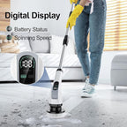 Electric Spin Scrubber with Long Handle: ALPONO Cordless Power Shower Scrubber Spin Brush with 7 Brush Replacement Heads for Cleaning Bathroom,Tub, Tile (Black)