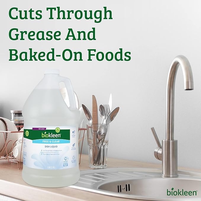 Biokleen Free & Clear Dish Soap - Dish Liquid, Dishwashing Cleaner, Eco-Friendly, Non-Toxic, Plant-Based, No Artificial Fragrance, Colors or Preservatives, Unscented