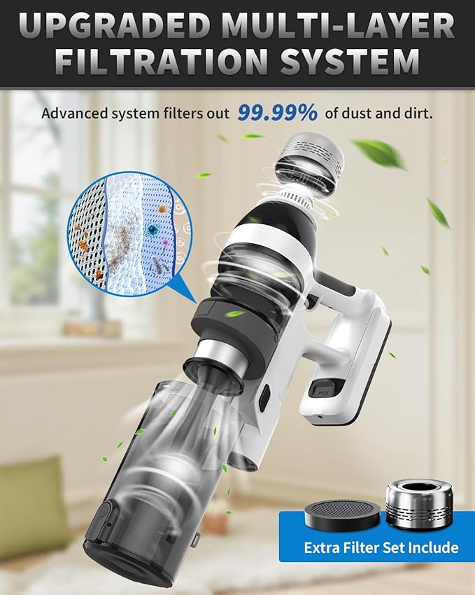 Cordless Vacuum Cleaner, 2 Batteries 110 Mins Runtime Vacuum Cleaners for Home, 550W 45KPA 15-in-1 Stick Vacuum with Charging Dock, Handheld Vacuum Cordless for Pet Hair Carpet Hardwood Floor