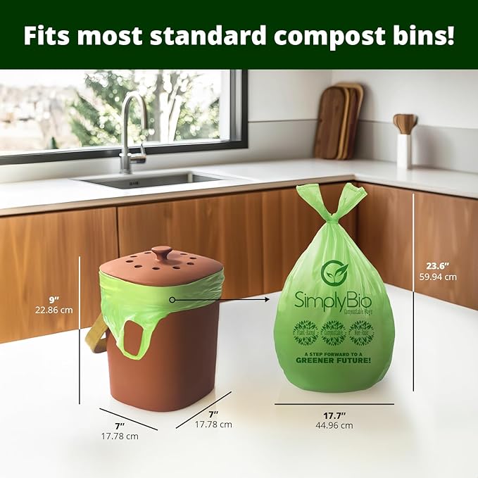 3 Gallon Compostable Trash Bags Liners with Handle-Tie, Thick 0.67 Mil, 11.36 Liter, 80 Bags, Small Kitchen Food Scrap Waste Bag, ASTM D6400, US BPI and OK Compost Home Certified