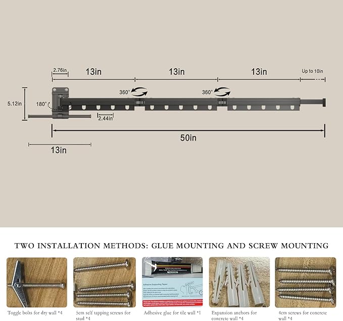 Clothes Drying Rack Wall Mounted Foldable Laundry Drying Rack Collapsible/Retractable Space Saving Laundry Hanger Dryer Rack with Additional Bar-Matte Gray