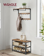 VASAGLE, 3-Tier Shoe Rack, Shelf Storage Bench with Metal Mesh Shelves and Seat, Free Standing Shoe Organizer for Entryway, 11.8 x 28.7 x 17.7 Inches, Rustic Brown and Black ULBS73X