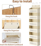 Over The Door Organizer with 6 Large Pockets, Over the Door Storage 12 Side Pockets, Hanging Door Organzier 44 lb Load Behind Door Storage Hanging Shelf for Closet Wall Bathroom Nursery, 6-Tier Beige