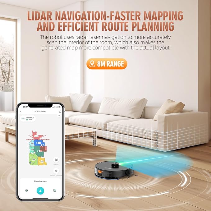 Robot Vacuum and Mop Combo with Self-Emptying Station (60-Day), LiDAR Navigation Robotic Vacuum Cleaner, 5000Pa Suction, 180-Min Runtime, App/Wi-Fi/Alexa Control, for Pet Hair, Carpets & Hard Floors
