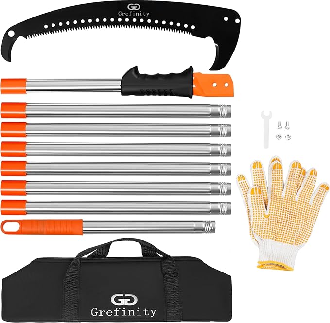 Manual Pole Saw for Tree Trimming, 10 FT Pruning Saw with 6-Section Stainless Steel Handle, Sharp steel Blade, Easy to Carry and Lightweight Extendable Design for Garden & Tree Maintenance