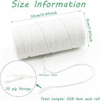 Benvo 656 Feet Cooking Twine Kitchen Cotton String 2mm Bakers Twine Natural Jute Twine 2 Ply String Rope Cord Wrapping, Ornaments, Baking, Butchers, Sausage, DIY Arts and Crafts-White