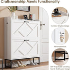 Nicetree Shoe Cabinet with 2 Flip Drawers, Freestanding Shoe Organizer, Shoe Cabinet with Metal Legs, Narrow Shoe Rack Cabinet for Entryway, Foyer, Hallway, White