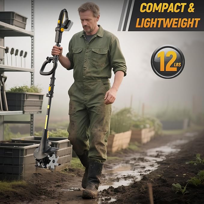 Cordless Tiller Cultivator Fit for DeWALT 20v Max Battery, 360RPM Electric Rototiller 7.8″ Tilling Width & 5″ Depth for Gardening & Farming(Battery not Included)