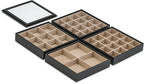 Earring Organizer Tray - 4 Stackable Trays with Lid -45 Slot Classic Jewelry Storage Display Case for Drawer or Dresser - Holder for Earring Ring or Necklace - Large Mirror - Black