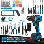 Cordless Drill, 21V Brushless Drill Tool Set with 2-Pack 2Ah Fast Charging Batteries, electric drill tool set, Screwdriver set for Home Renovation, Gardening Tools