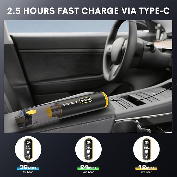 SEEDUSTRY Handheld Car Vacuum Cleaner Cordless, 6-in-1 Portable Mini Cordless Vacuum with Brushless Motor & 18000Pa Powerful Suction, Type-C Charge, 2025 Mini Vacuum V-C08 Pro for Car Home Office Pet
