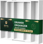 ROYAL CRAFT WOOD Luxury Bamboo Kitchen Drawer Organizer - Silverware Organizer - Utensil Holder and Cutlery Tray with Grooved Drawer Dividers for Flatware and Kitchen Utensils (5 Slot, White)