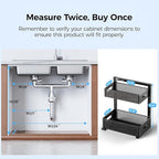 Under Sink Organizer 2 Tier, Adjustable Height Under Sink Organizers and Storage, Smooth & Silent Sliding Out Metal Drawer for Kitchen Bathroom Pantry Cabinet Closet
