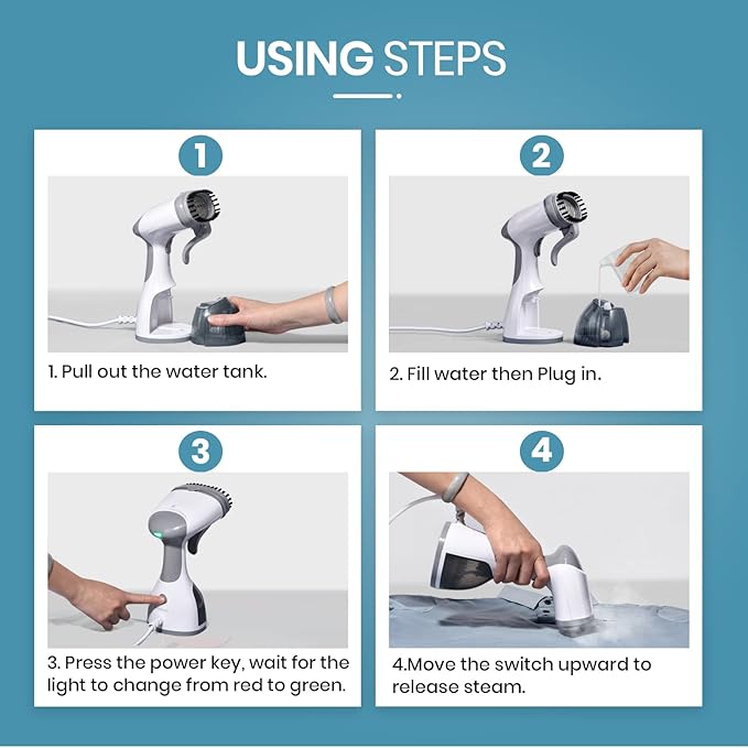 Steamer for Clothes, Kolohoso 1500W Fast Heat Up Handheld Garment Steamer, Portable Travel Clothing Fabric Steamer with Upgraded Nozzle and 260ml Water Tank (Grey)