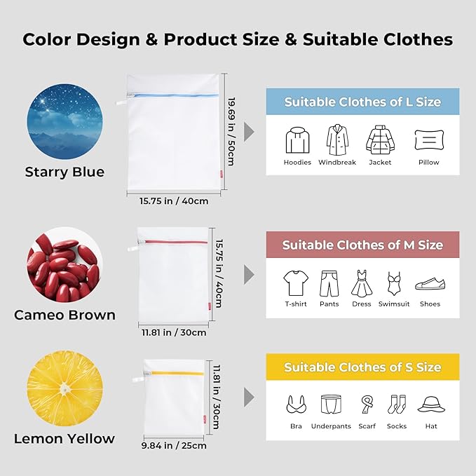 9 Pack Laundry Bag, Mesh Laundry Bags with Sturdy Zipper, Hanging Loop and Breathable Fine Net, Artisans Made Wash Bags for Lingerie, Delicates, Underwear, Pants, Shoes, Socks