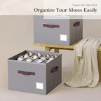 Criusia Shoe Organizer for Closet, 2 Pack Shoe Organizer with Transparent Cover and Sturdy Handles, Closet Shoe Storage for Sneakers Sandals Slippers, Fit 12-16 Pairs, Gray