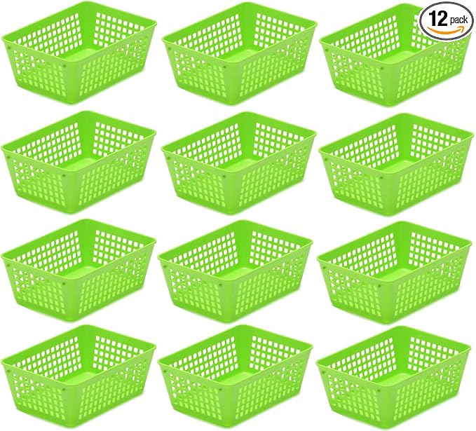 YBM HOME 12-Pack Small Plastic Storage Baskets for Home Junk Drawers and Office Desktop Drawers Organization - Functional Trays for Kitchen, Bedroom, and Bathroom, Green