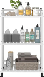 3 Tier Bathroom Storage Open Shelf Unit, Free-Standing Metal Corner Rack Shelving for Kitchen, Living Room, Hallway (White, Wider 3 Tier)