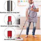 Qulable Spin Mop Replacement Handle - 4-Section 30" to 58" Mop Handle Replacement Stick Compatible with O-Ceda Spin Mop, EasyWring Mop Handle for Floor Cleaning(Mop Head&Base not Include) (Red)