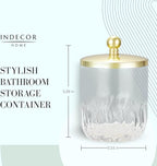 Clear Transparent Apothecary Vertical Wavy Glass Jar With Gold Metal Lid Cover for Bathroom Organization, Cotton Balls, Q Tips, and Small Accessories, Bathroom Storage