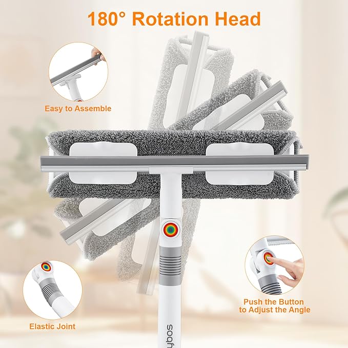 MUEE Window Cleaning kit,2-in-1 Adjustable Window Washing Squeegee Kit with Extension Pole,Squeegee Window Cleaner Tool with Scrubber and Rotating Head for Indoor and Outdoor Window