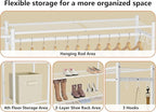 Wardrobe Closet,Portable Clothes Rack with 4 Tiers Shelves,Freestanding Closet Organizers and Storage System with Hanging Rods,Steel Clothing Rack Suitable for Cloakrooms,Bedrooms,Entrances,etc.White