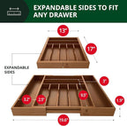 ROYAL CRAFT WOOD Luxury Bamboo Kitchen Drawer Organizer - Silverware Organizer - Utensil Holder and Cutlery Tray with Grooved Drawer Dividers for Flatware and Kitchen Utensils (9 Slot, Brown Bamboo)