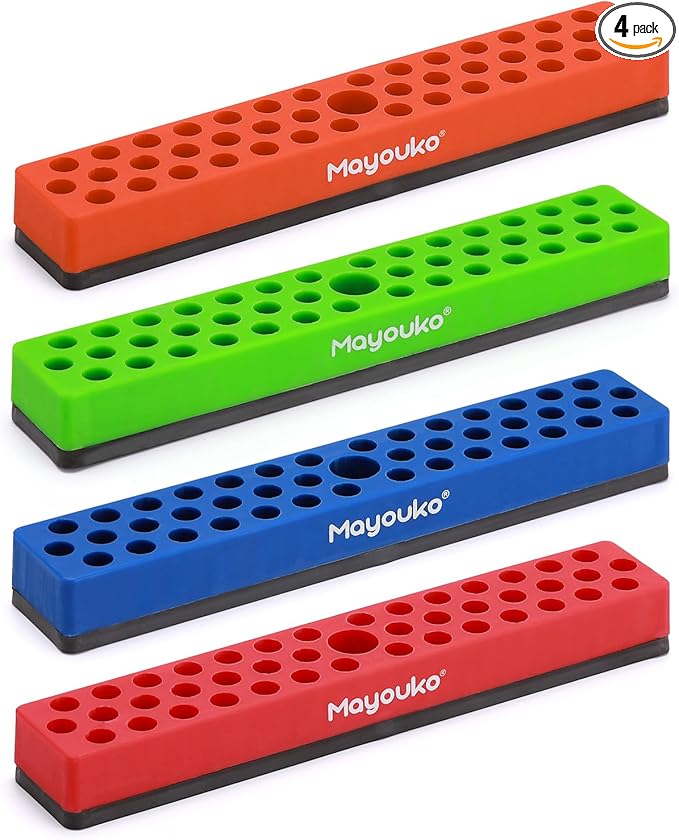Mayouko 4PCS 1/4" Magnetic Hex Bit Holder Rack Organizer, 172 Holes, 1/4-Inch Drill Bit Holder, 4 Racks, Magnetic Bit Holder with Magnet Base for Screwdriver Bits