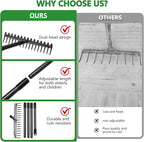 77 inch Bow Rake,2-in-1 17 Tooth Rake for Leaves Portable and Adjustable for Gardening Leaves Loosening Soil Leveling Lawn Farming Land Management Yard