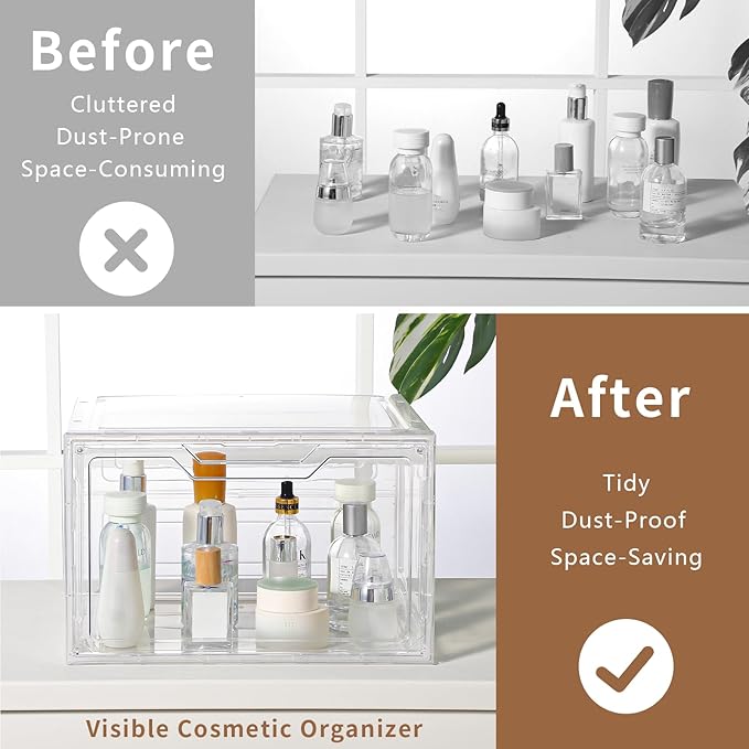 Closet Organizers and Storage, Acrylic Clear Plastic Storage Bins with Magnetic Door, 8 Pack Storage Containers for Clothes Home Organization Purse Bag Cabinet Display Closet Organizer System