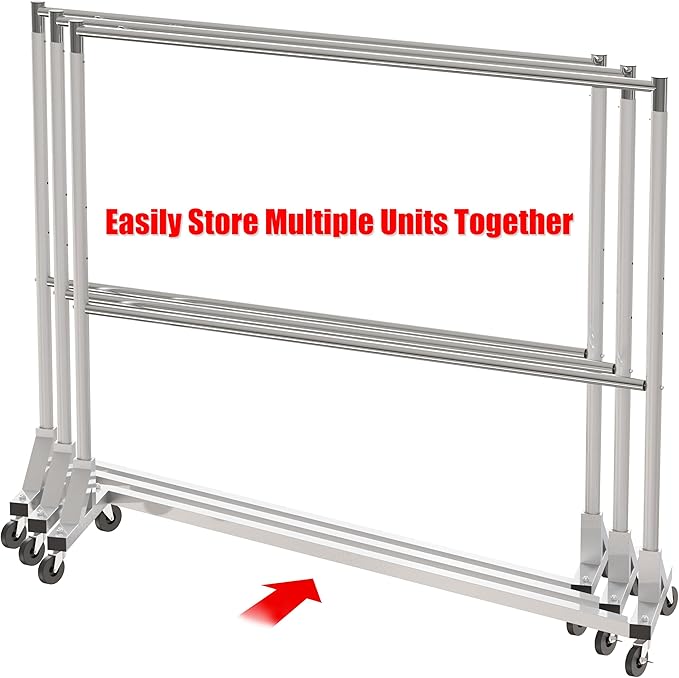 Simple Houseware Commercial Grade Z-Base Double Rod Garment Rack, 600lb Load, 63 inch, Silver
