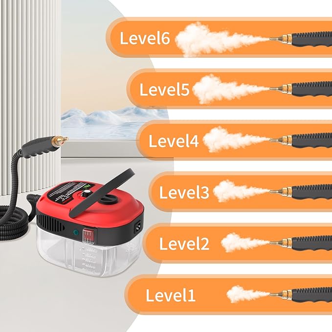 Handheld Pressurized Steam Cleaner,2500W Handheld High Temp Portable Cleaning Machine, Cleaning for Couch, Auto, Floor and More (Red)