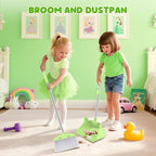 Mini Broom with Dustpan for Kids, 28-in Handle Kids Broom and Dustpan Set for Toddlers Cat-Shaped Children Broom and Cleaning Set Boys Girls Small Housekeeping Helper Set, Green