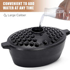 G GOOD GAIN Wood Stove Steamer - Cast Iron Stove Humidifier with Large Opening Top | Oval Bowl Fire Place Stove Pot for Home Heating Decorative | Matte Finish & 2.7 Quart, Black