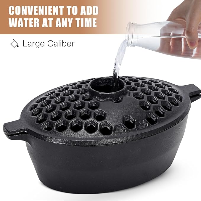 G GOOD GAIN Wood Stove Steamer - Cast Iron Stove Humidifier with Large Opening Top | Oval Bowl Fire Place Stove Pot for Home Heating Decorative | Matte Finish & 2.7 Quart, Black