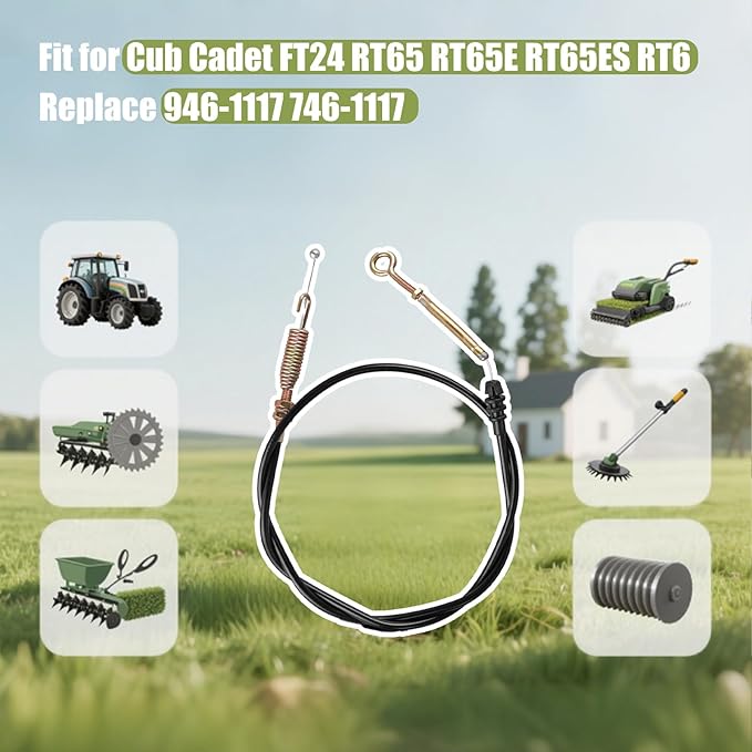 Clutch Cable Fit for RT65H RT65 RT65E RT65ES FT24 Tillers, Replace 946-1117 746-1117, Heavy-Duty Steel Core Cable