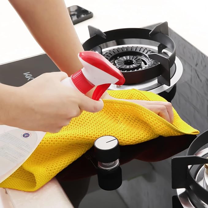 Homaxy 100% Cotton Waffle Weave Kitchen Dish Towels, Ultra Soft Absorbent Quick Drying Cleaning Towel, 13 x 28 Inches, 4-Pack, Yellow