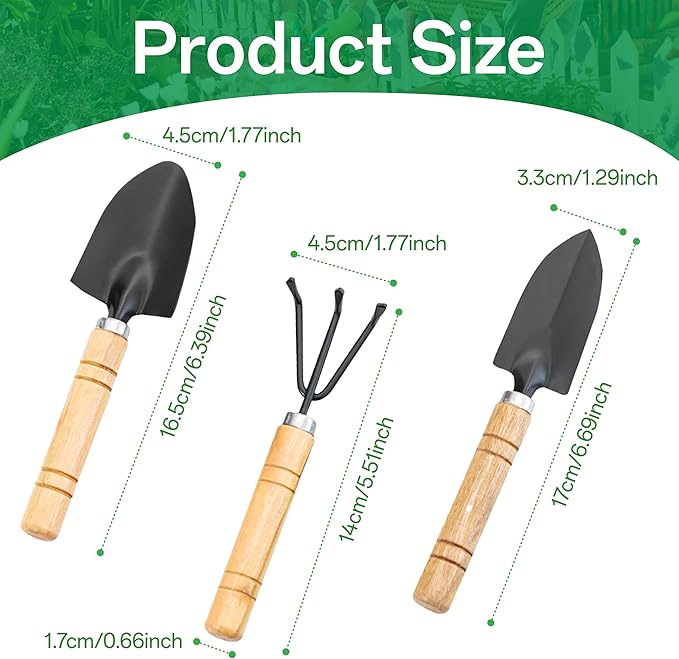 Reusable and Durable 5pcs Green Solid Lacquered ironsteel Garden Tool Set with Spade, rake, Shovel, and 6.5 inch Plant Shears, Waterproof repotting mat for Indoor and Outdoor Plants