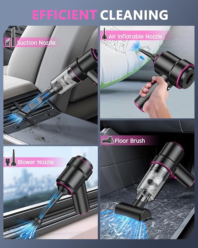 CODN Handheld Car Vacuum Portable Cordless 12000PA, 2 in 1 Handheld Vacuum Cleaner and Air Duster with Multi-Nozzles and LED Light, Mini Hand Held Vacuum Rechargeable for Home, Car, Office, Pet Hair