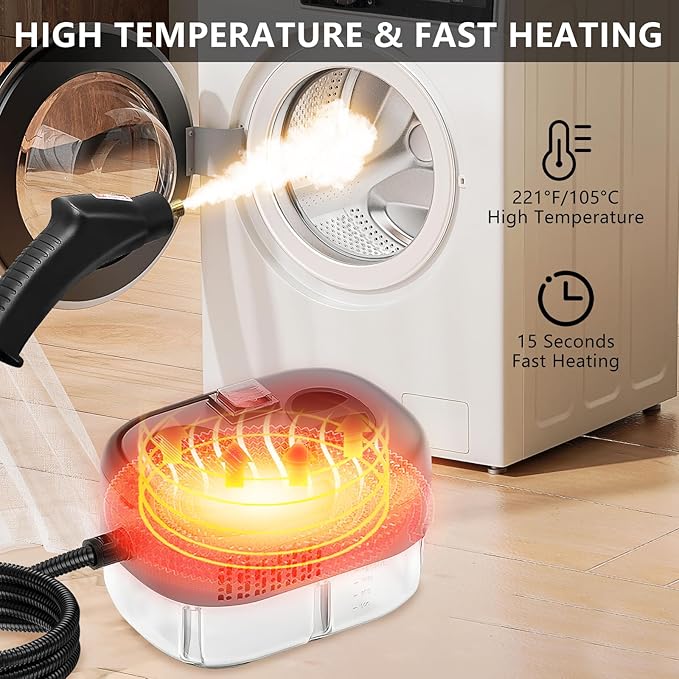 Handheld Steam Cleaner, Steamer for Cleaning, 2500W Pressurized Steam Cleaner with 1.2L Water Tank and 6 Attachments, Portable Steamer Cleaner for Home Car Kitchen Bathroom Furniture Tile Grout, Gray