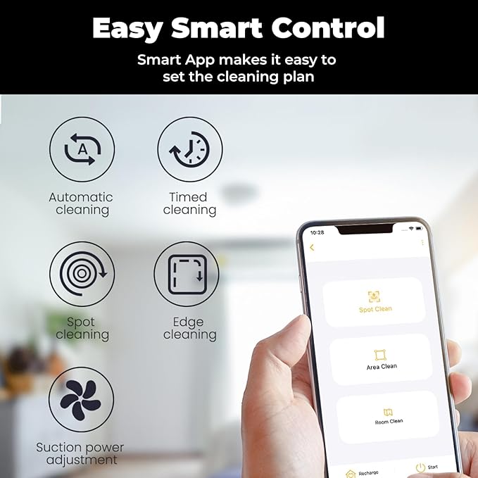 Robot Vacuum Cleaner with Smart Navigation, Powerful Robotic Vacuum Cleaner and Mop for Pet Hair, APP Control, Carpet,Voice Control, Hard Floor, Auto-Recharge
