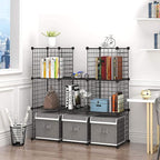 C&AHOME Wire Cube Storage - 9-Cube Organizer, Metal Grids, Modular Bookshelf, Closet Cabinet, Ideal for Home, Living Room, Office - 36.6'L x 12.4'W x 48.4'H Black