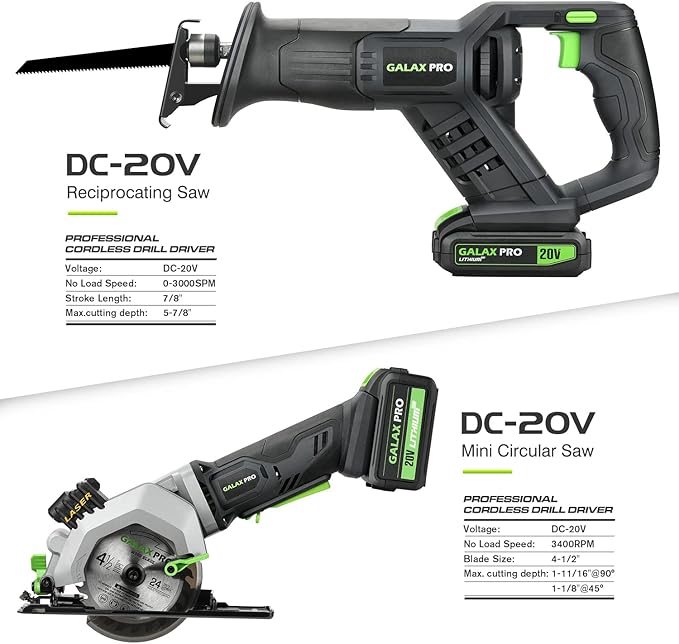 GALAX PRO Cordless Circular and Reciprocating Saw Combo Kit with 1pcs 4.0Ah Lithium Battery and One Charger, 7 Saw Blades and Tool Bag