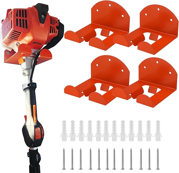 4 Pack Garage Organizer Trimmer Rack, Weed Eater Hanger for Garage Wall, Heavy Duty Power Tool Holder for Grass Trimmer, Weed Wacker, Hedge Trimmer, Garden Tools