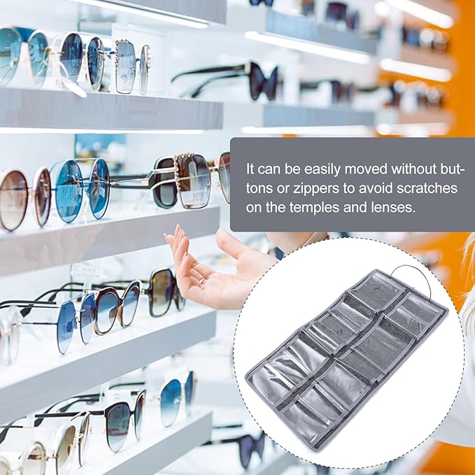 Healeved Felt Fabric Wall Hanging Glasses Storage Pouch Dustproof Eyewear Organizer Bag for Sunglasses with Hanging Hook Suitable for Household and Travel Use in Medium Gray