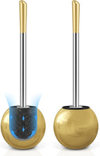 Toilet Brush and Holder 2 Pack, 304 Stainless Steel Toilet Brush with Extended and Durable Comfortable Brush Handle, Toilet Bowl Brush for Bathroom Toilet - Ergonomic, Pratical Durable (Gold)
